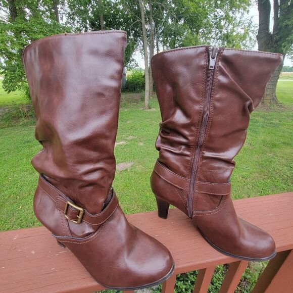 Arizona Jean Company Absolute Chocolate Brown Faux Leather Slouchy Boot Size 10 - Picture 4 of 11